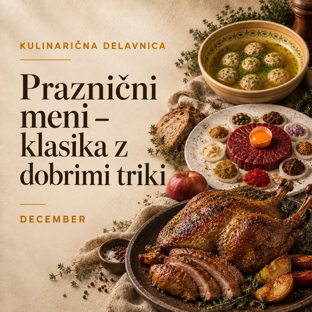 Kulinarična delavnica Praznični meni – tatarski biftek, bistra juha in pečena raca
